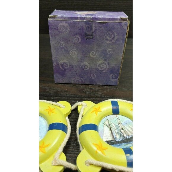 Nautical Wooden Lifebuoy Wall Hangings With Sailboat Designs Set Of 3 Vintage - Picture 3 of 9